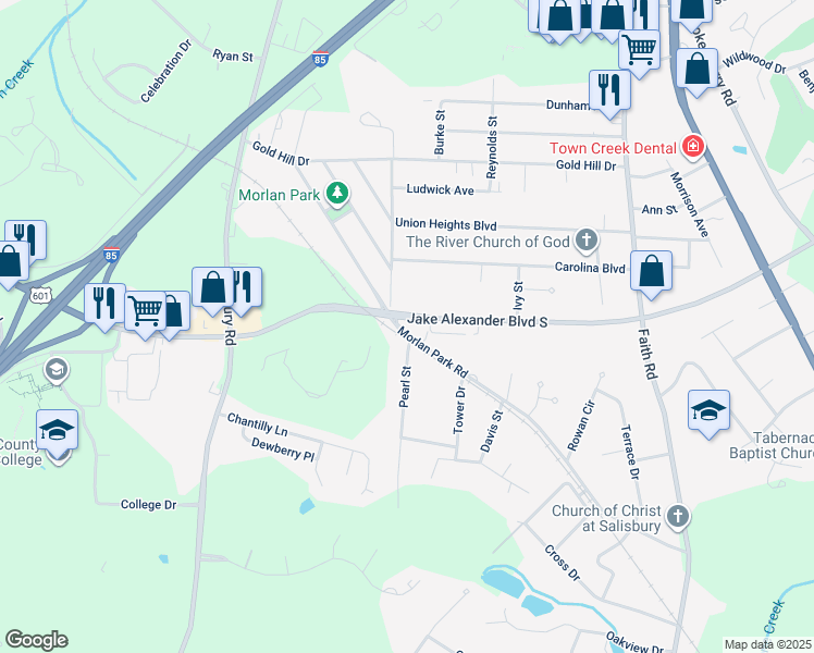 map of restaurants, bars, coffee shops, grocery stores, and more near 442 Morlan Park Road in Salisbury