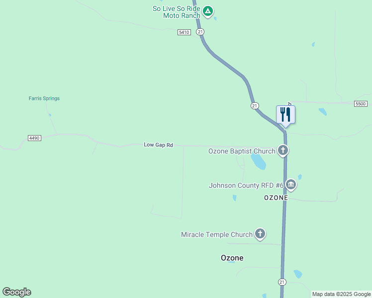 map of restaurants, bars, coffee shops, grocery stores, and more near 578 County Road 4490 in Ozone