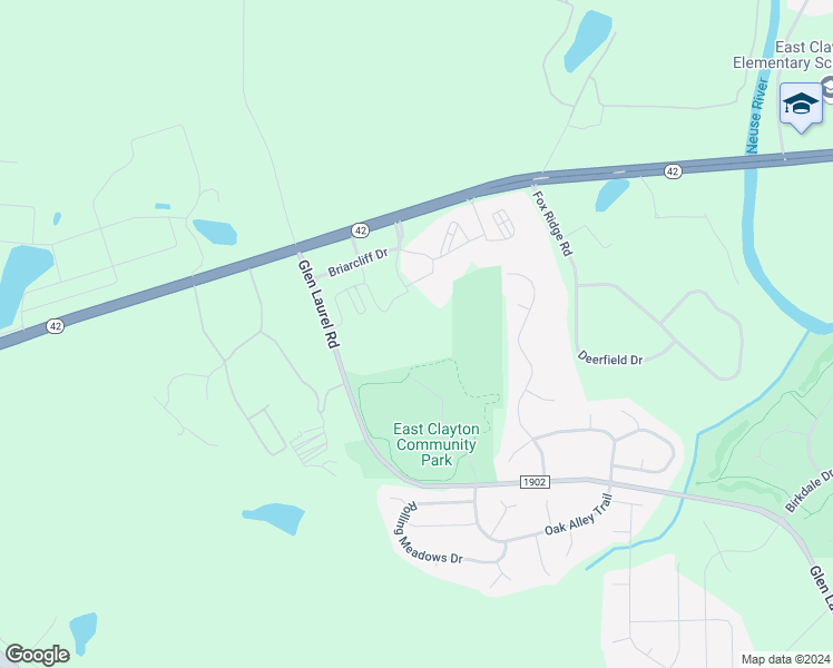 map of restaurants, bars, coffee shops, grocery stores, and more near 2101 Glen Laurel Road in Clayton