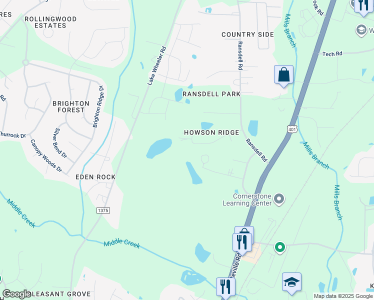 map of restaurants, bars, coffee shops, grocery stores, and more near 2101 Howson Road in Raleigh
