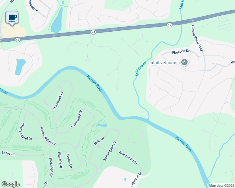 map of restaurants, bars, coffee shops, grocery stores, and more near 2108 Neuse Colony Drive in Clayton