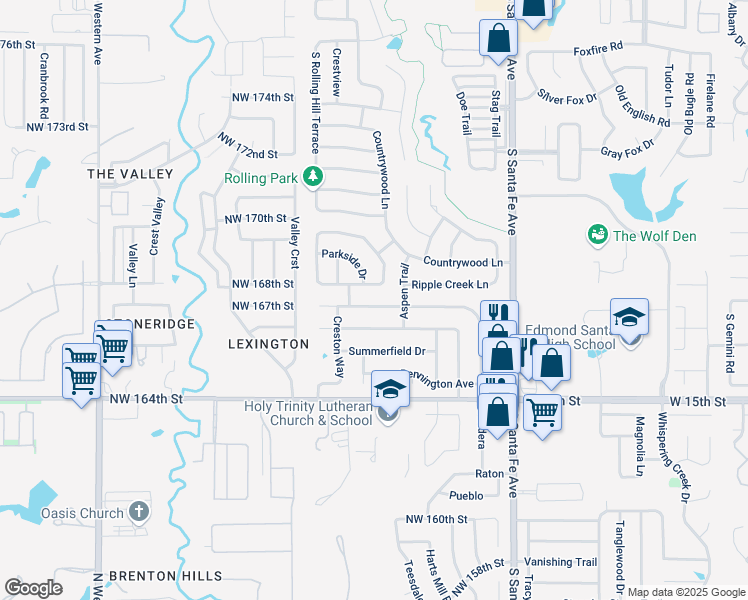 map of restaurants, bars, coffee shops, grocery stores, and more near 2708 Fairfield Drive in Edmond