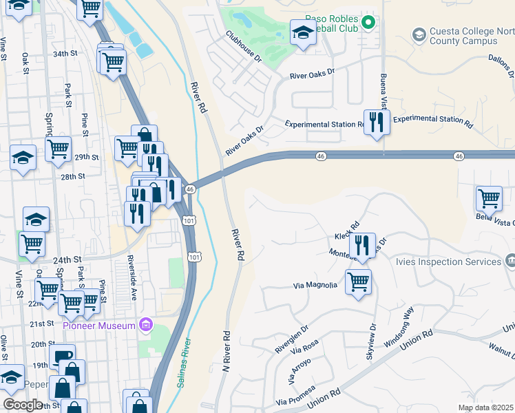 map of restaurants, bars, coffee shops, grocery stores, and more near 2028 Vista Oaks Way in Paso Robles