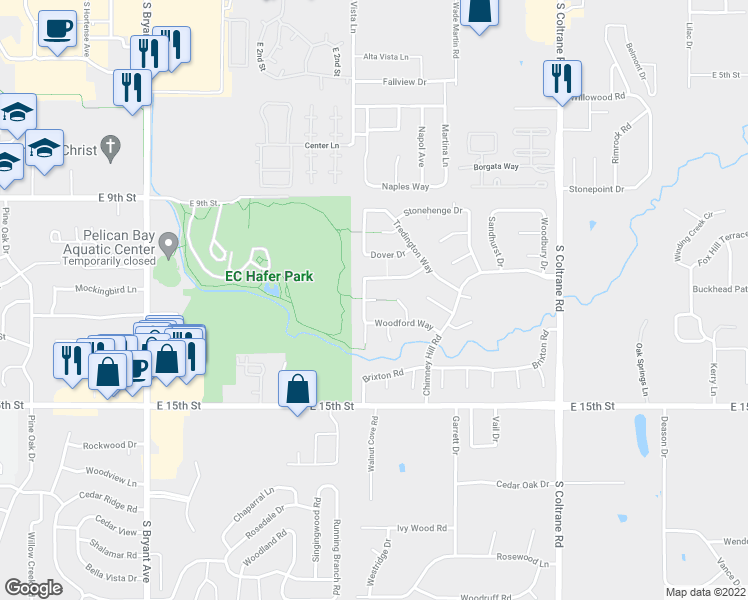 map of restaurants, bars, coffee shops, grocery stores, and more near 2205 Colchester Terrace in Edmond