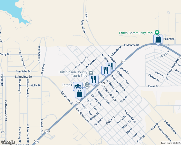 map of restaurants, bars, coffee shops, grocery stores, and more near West La Salle Street in Fritch