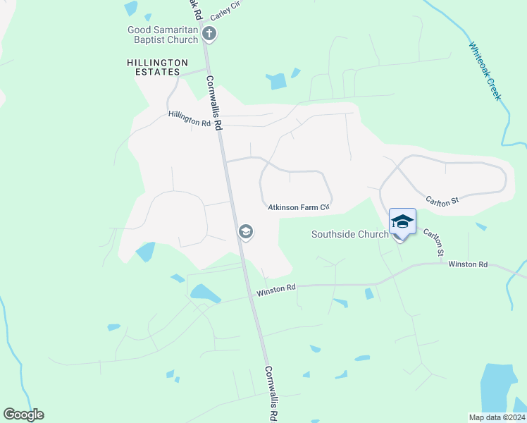 map of restaurants, bars, coffee shops, grocery stores, and more near 293 Atkinson Farm Circle in Garner