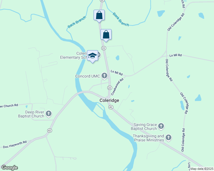 map of restaurants, bars, coffee shops, grocery stores, and more near 6024 Concord Church Road in Ramseur