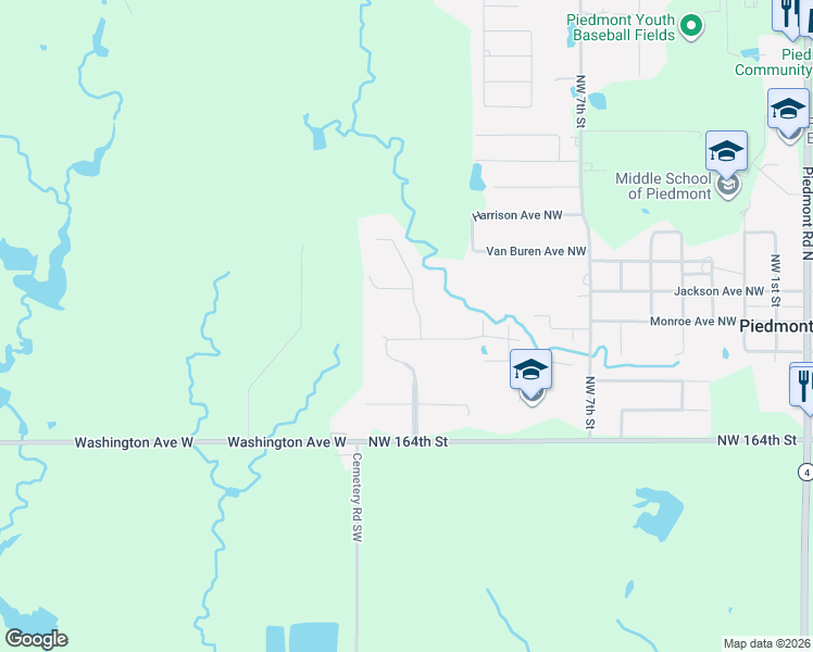 map of restaurants, bars, coffee shops, grocery stores, and more near 1261 Misty Drive Northwest in Piedmont