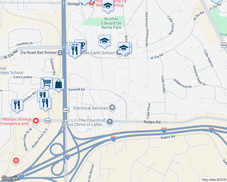 map of restaurants, bars, coffee shops, grocery stores, and more near 3 Sol Y Nubes in Santa Fe