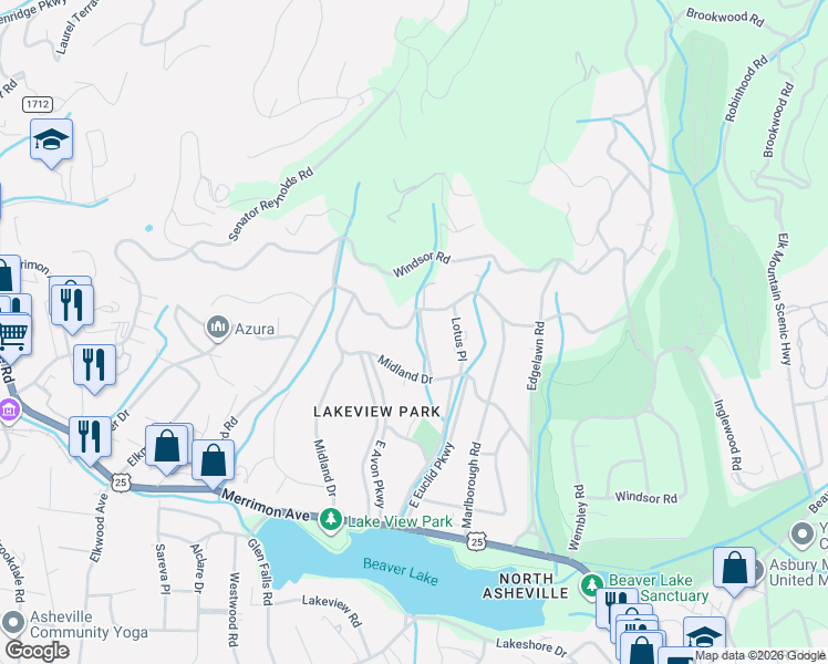 map of restaurants, bars, coffee shops, grocery stores, and more near 29 Martindale Road in Asheville