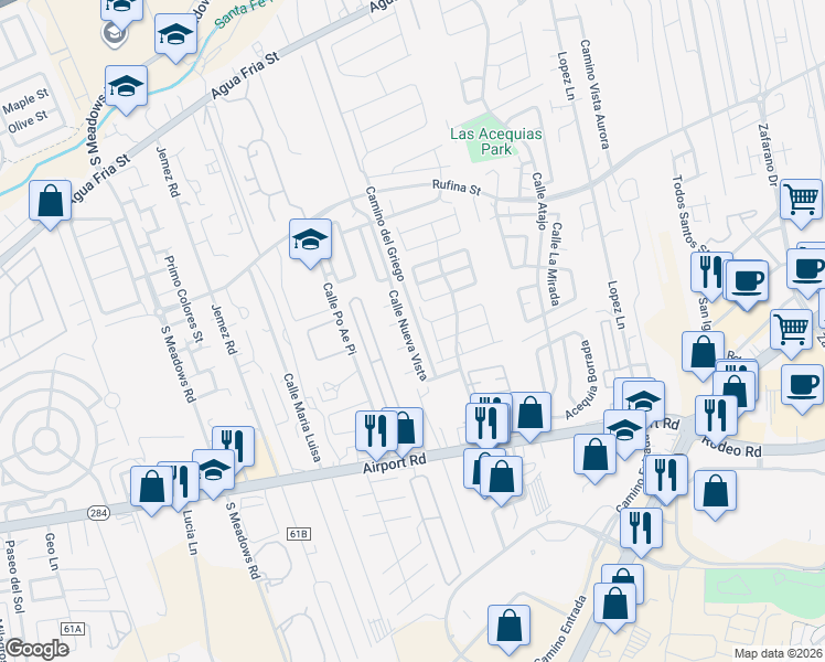 map of restaurants, bars, coffee shops, grocery stores, and more near 5317 Circita en Medio in Santa Fe