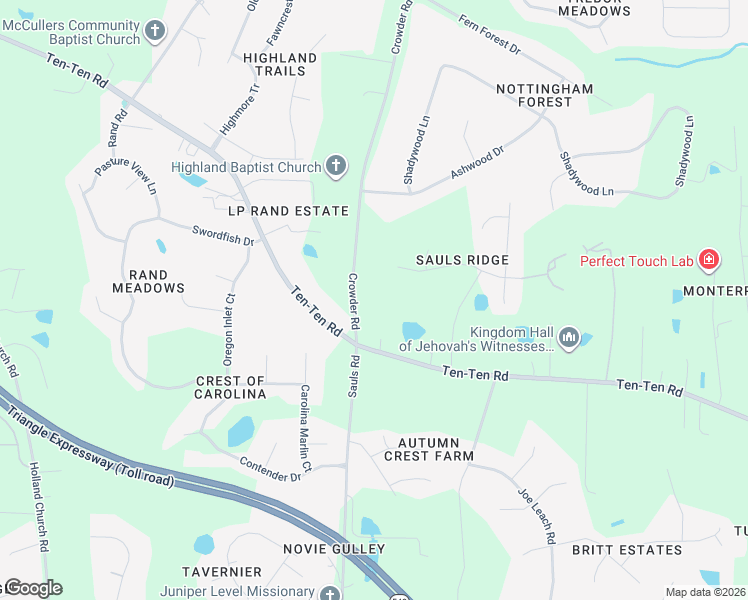 map of restaurants, bars, coffee shops, grocery stores, and more near 8733 Crowder Road in Raleigh