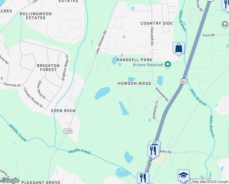 map of restaurants, bars, coffee shops, grocery stores, and more near 2101 Howson Road in Raleigh