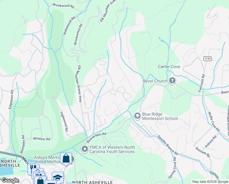 map of restaurants, bars, coffee shops, grocery stores, and more near 6 Sweet William Lane in Asheville