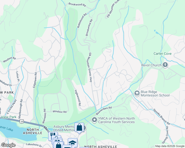 map of restaurants, bars, coffee shops, grocery stores, and more near 22 Chantilly Drive in Asheville