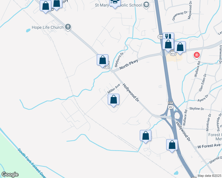 map of restaurants, bars, coffee shops, grocery stores, and more near 48 Miller Avenue in Jackson
