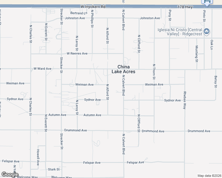 map of restaurants, bars, coffee shops, grocery stores, and more near 1150 North Alford Street in Ridgecrest
