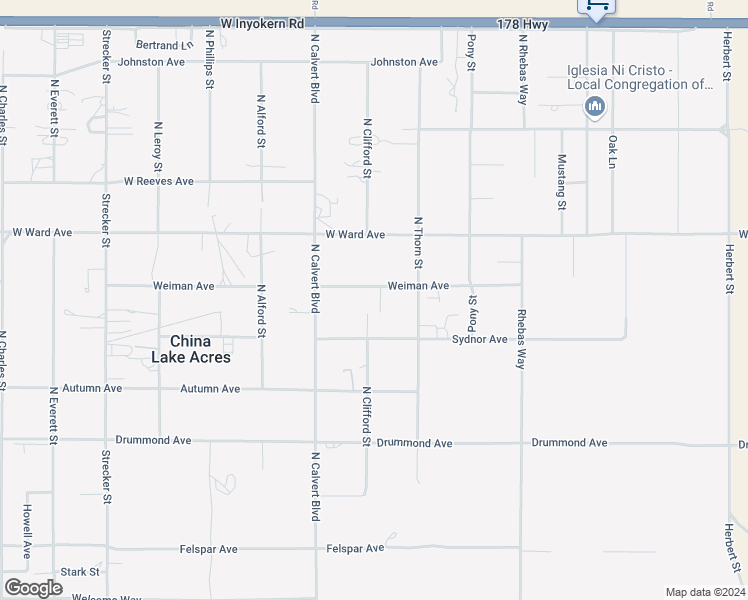 map of restaurants, bars, coffee shops, grocery stores, and more near 3957 Weiman Avenue in Ridgecrest