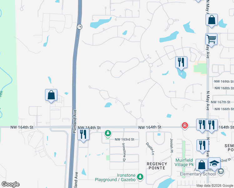 map of restaurants, bars, coffee shops, grocery stores, and more near 16720 Little Leaf Lane in Edmond