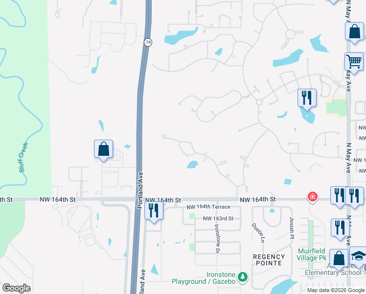 map of restaurants, bars, coffee shops, grocery stores, and more near 16764 Little Leaf Court in Edmond