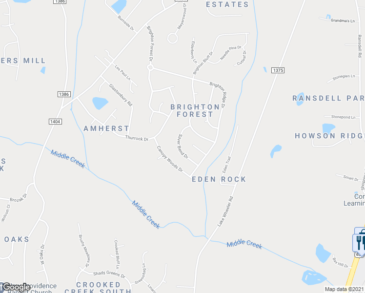 map of restaurants, bars, coffee shops, grocery stores, and more near 2629 Silver Bend Drive in Apex