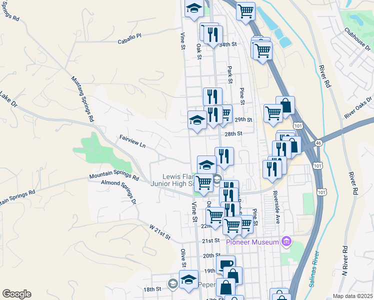 map of restaurants, bars, coffee shops, grocery stores, and more near 436 28th Street in Paso Robles