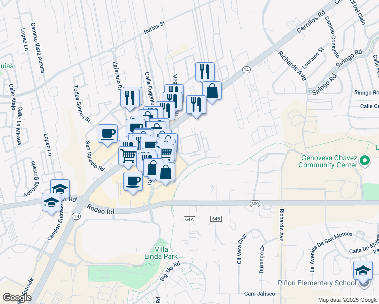 map of restaurants, bars, coffee shops, grocery stores, and more near 1405 Vegas Verdes in Santa Fe