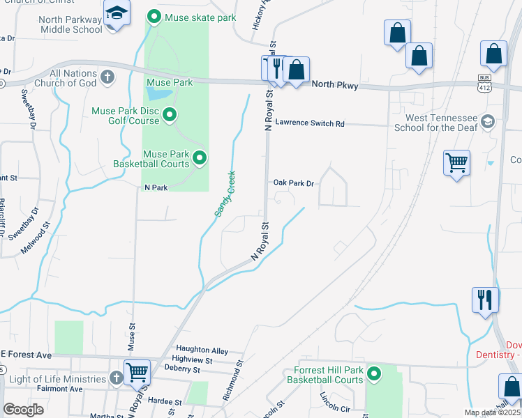 map of restaurants, bars, coffee shops, grocery stores, and more near 1551 North Royal Street in Jackson