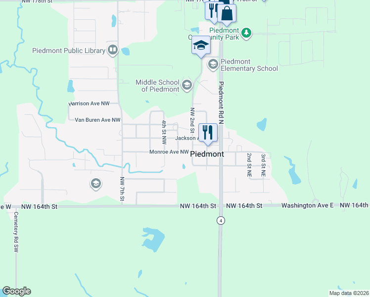 map of restaurants, bars, coffee shops, grocery stores, and more near 419 Northwest 3rd Street in Piedmont