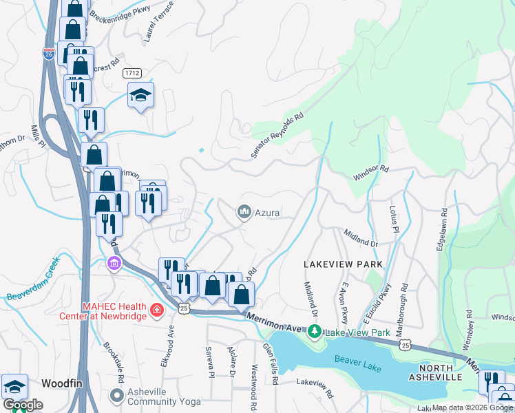 map of restaurants, bars, coffee shops, grocery stores, and more near 99999 Graystone Road in Asheville