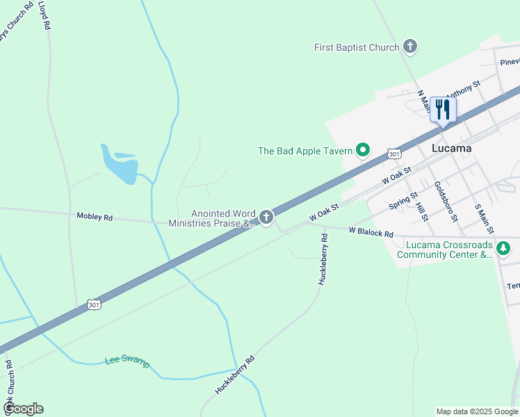map of restaurants, bars, coffee shops, grocery stores, and more near 6506 U.S. 301 in Lucama