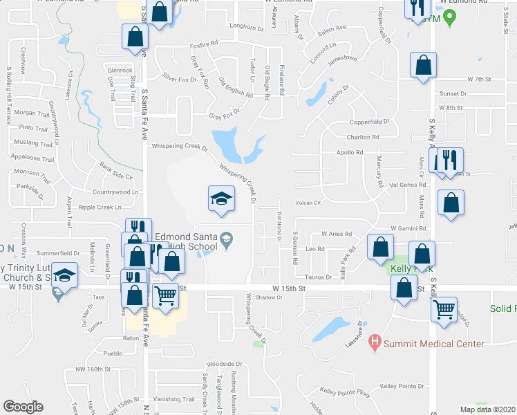 map of restaurants, bars, coffee shops, grocery stores, and more near 3309 San Juan Avenue in Edmond
