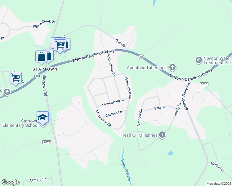 map of restaurants, bars, coffee shops, grocery stores, and more near 1669 Nottingham Drive in Newton