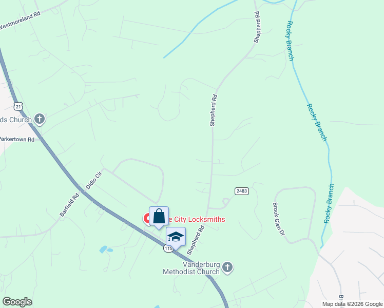 map of restaurants, bars, coffee shops, grocery stores, and more near 223 Shepherd Road in Mooresville