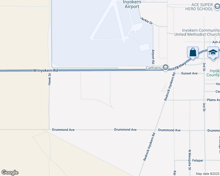map of restaurants, bars, coffee shops, grocery stores, and more near Black Mountain Boulevard in Inyokern