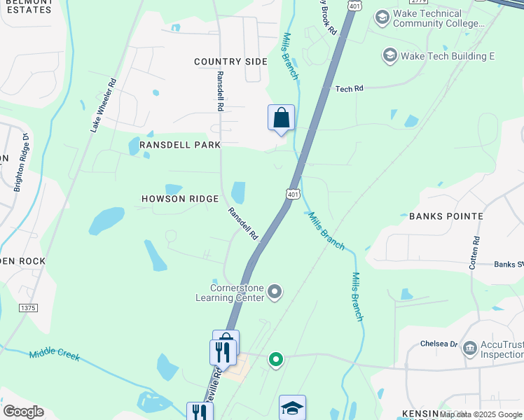 map of restaurants, bars, coffee shops, grocery stores, and more near 9616 Fayetteville Road in Raleigh