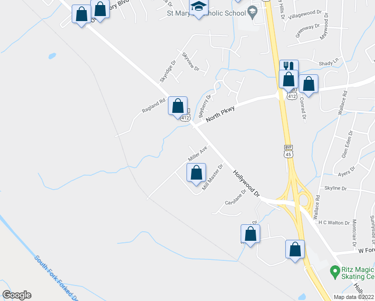 map of restaurants, bars, coffee shops, grocery stores, and more near 21 River Oaks Drive in Jackson
