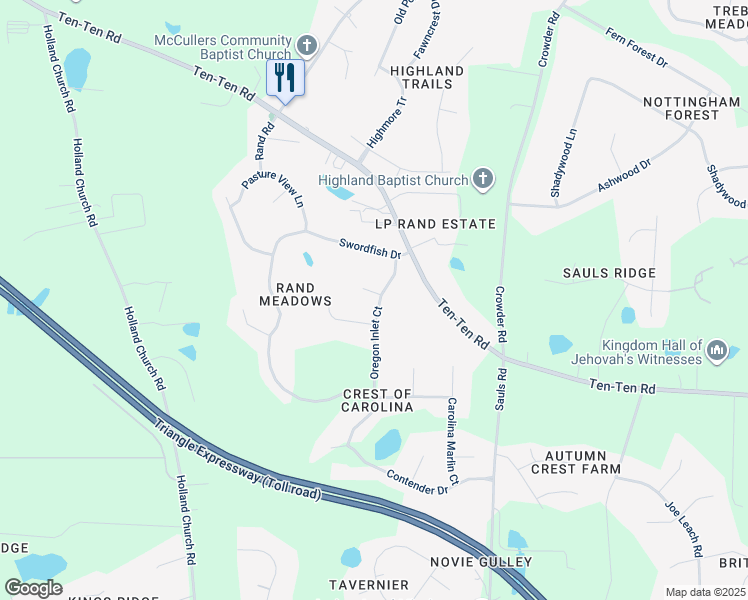 map of restaurants, bars, coffee shops, grocery stores, and more near 8720 Oregon Inlet Court in Raleigh