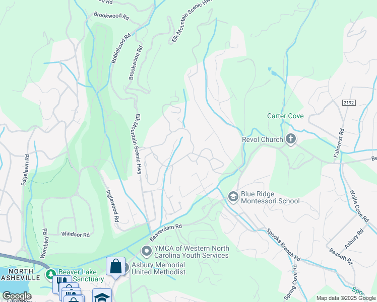 map of restaurants, bars, coffee shops, grocery stores, and more near 84 French Willow Drive in Asheville