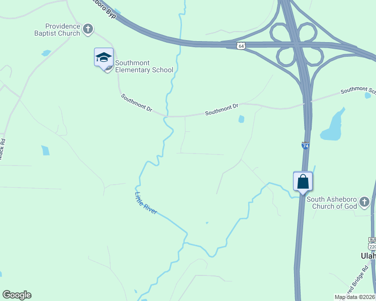 map of restaurants, bars, coffee shops, grocery stores, and more near 1739 Ashbrook View Lane in Asheboro