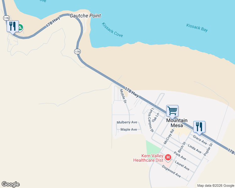 map of restaurants, bars, coffee shops, grocery stores, and more near 12006 California 178 in Lake Isabella