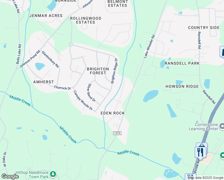 map of restaurants, bars, coffee shops, grocery stores, and more near 4617 Brighton Ridge Drive in Apex