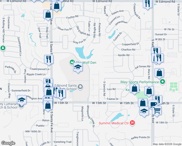 map of restaurants, bars, coffee shops, grocery stores, and more near 1713 San Juan Avenue in Edmond