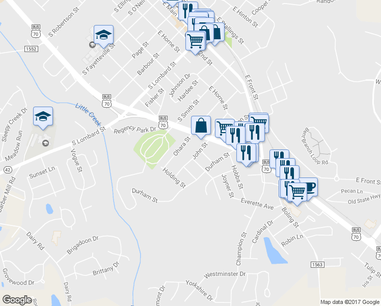 map of restaurants, bars, coffee shops, grocery stores, and more near 506 John Street in Clayton