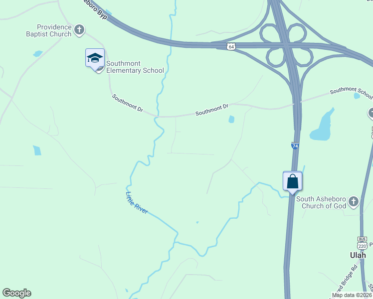 map of restaurants, bars, coffee shops, grocery stores, and more near 1739 Ashbrook View Lane in Asheboro