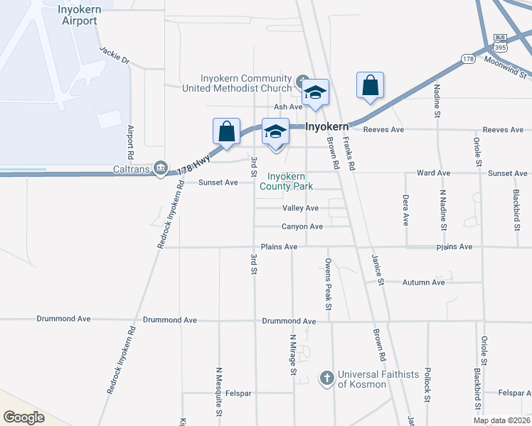 map of restaurants, bars, coffee shops, grocery stores, and more near 6617 Valley Avenue in Inyokern