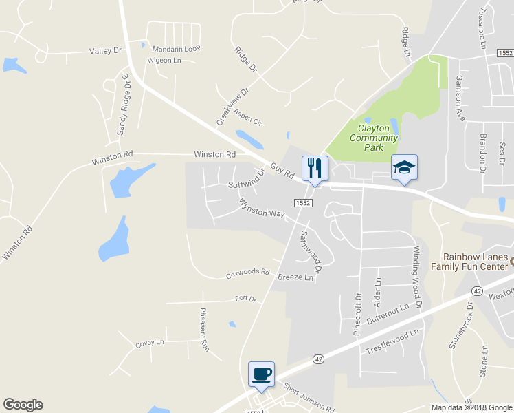 map of restaurants, bars, coffee shops, grocery stores, and more near 3008 Wynston Way in Clayton