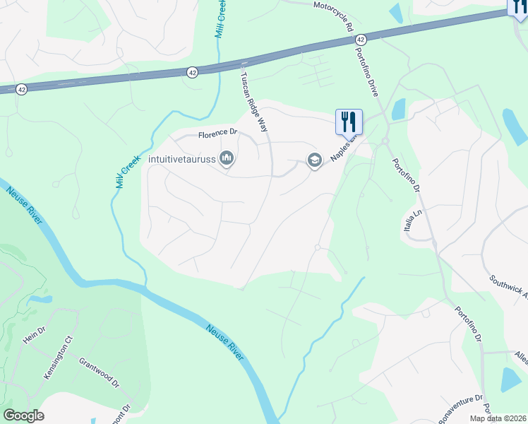 map of restaurants, bars, coffee shops, grocery stores, and more near 236 Tuscan Ridge Way in Clayton