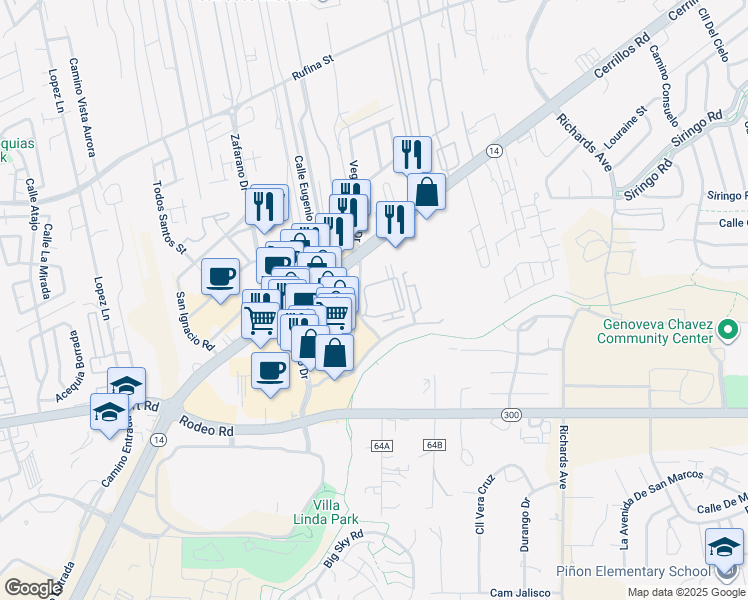 map of restaurants, bars, coffee shops, grocery stores, and more near 1405 Vegas Verdes in Santa Fe