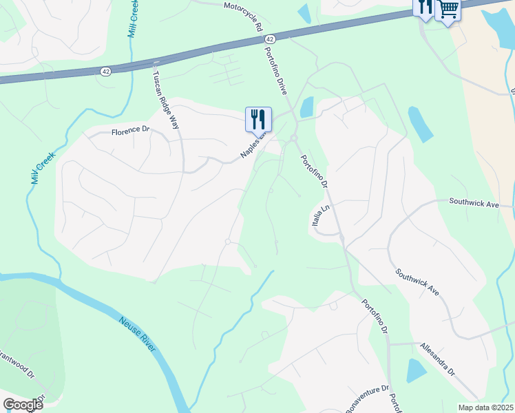 map of restaurants, bars, coffee shops, grocery stores, and more near 128 Paraggi Court in Clayton
